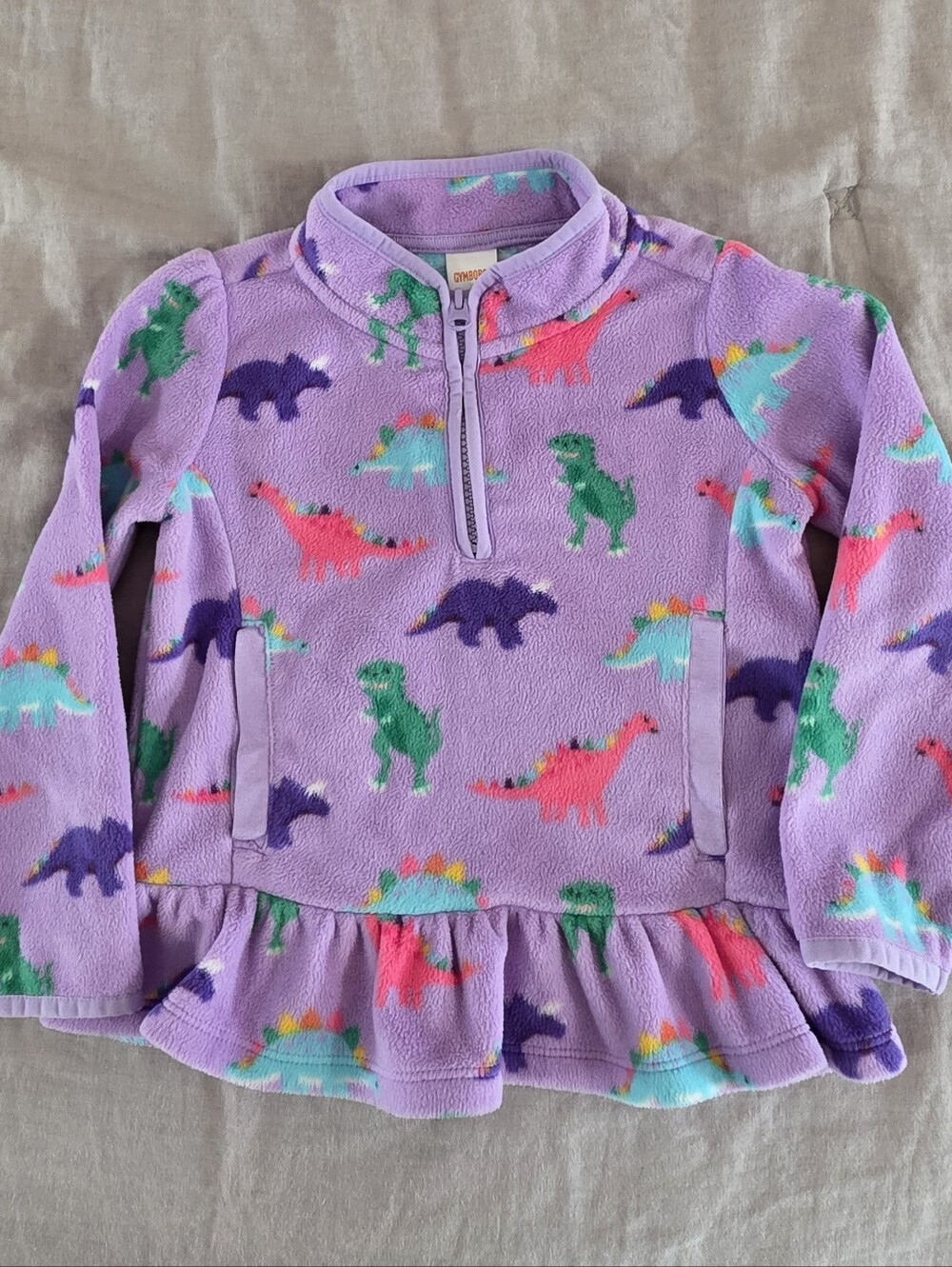 Gymboree Toddler Girls Dinosaur Fleece Zip Up Ruffle Hem  Pullover 4T